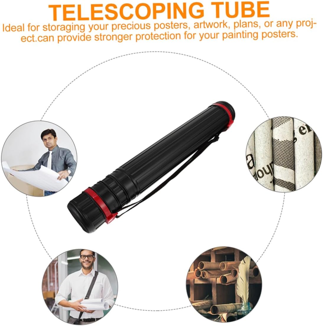 Black Telescoping Poster Tube with Shoulder Strap for Posters