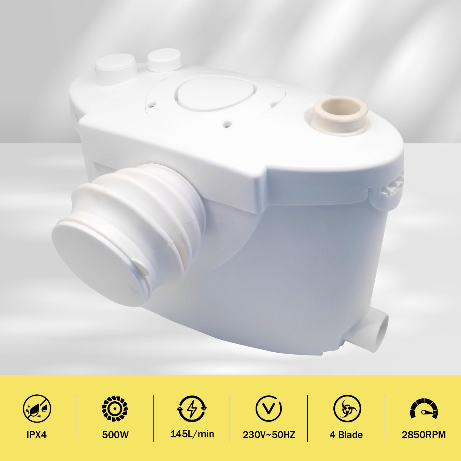 Trituratore WC Maceratore Pompa 400W, Pompe per Fognature Sanitarie 145L/min 4 ingressi, Pompa di sollevamento Doccia 8m linea di trasporto verticale per WC, Doccia, Lavandino