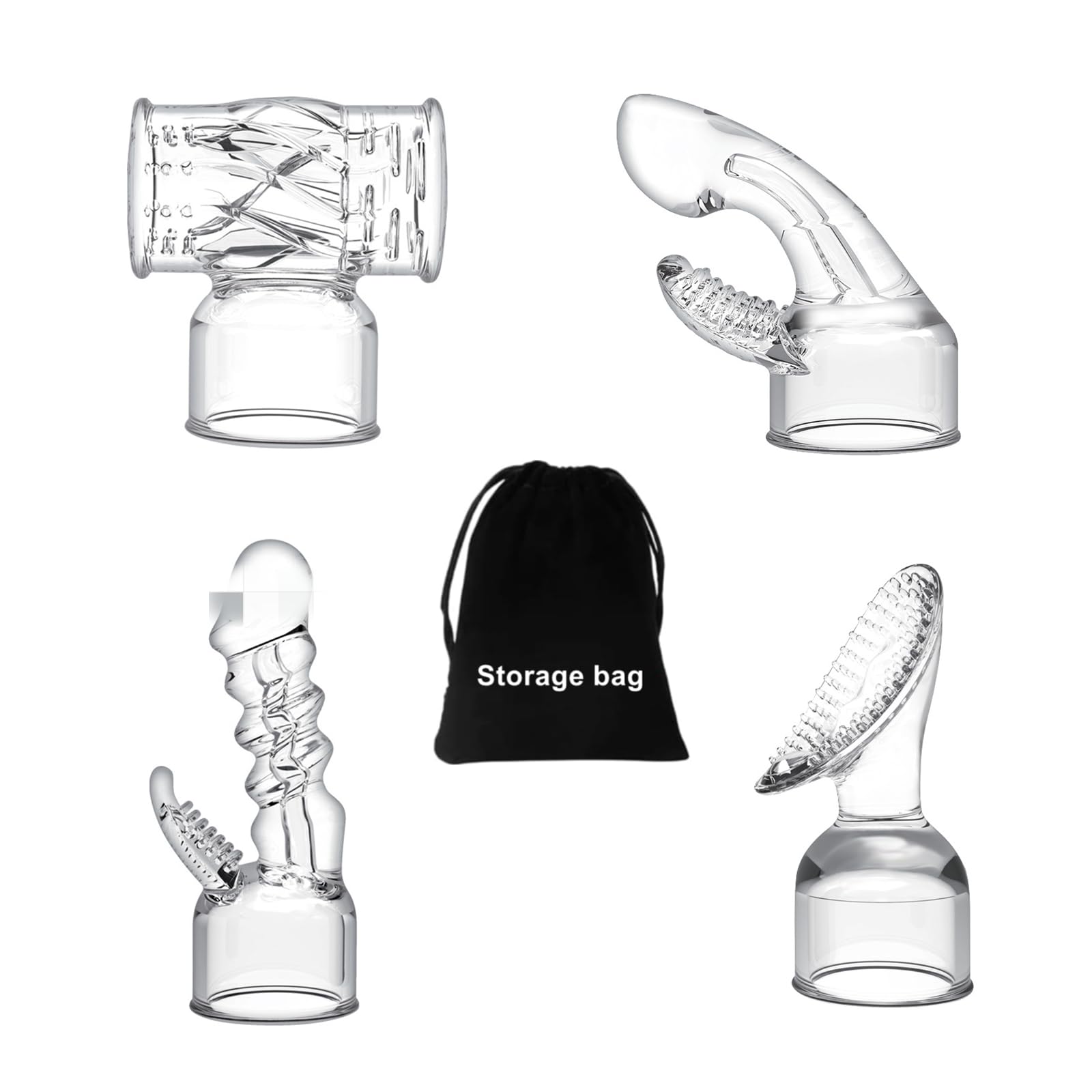4 Pcs Handheld Back Massage Attachments Accessories Hitachi for Back Neck Leg Pain Massage, Clear Soft Silicone, Come with Storage Bag
