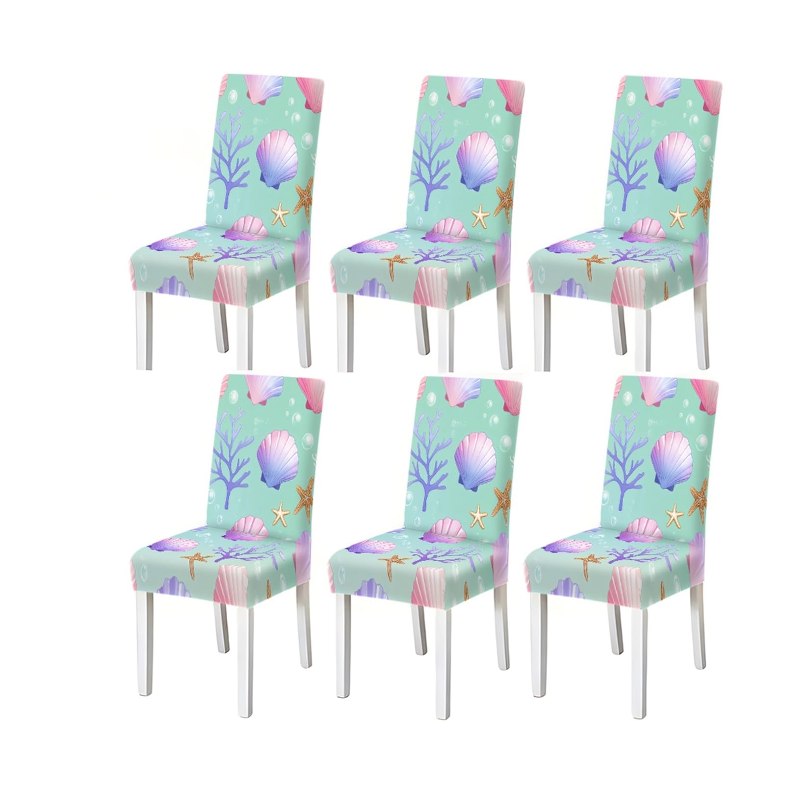 KXUAUV Coastal Seashell Starfish Coral Print Stretch Dining Chair Covers For Kitchen Dining Living Room Beach Home, 2/4/6PCS Seat Protectors for Restaurant Hotel Party(6PCSChair cover)
