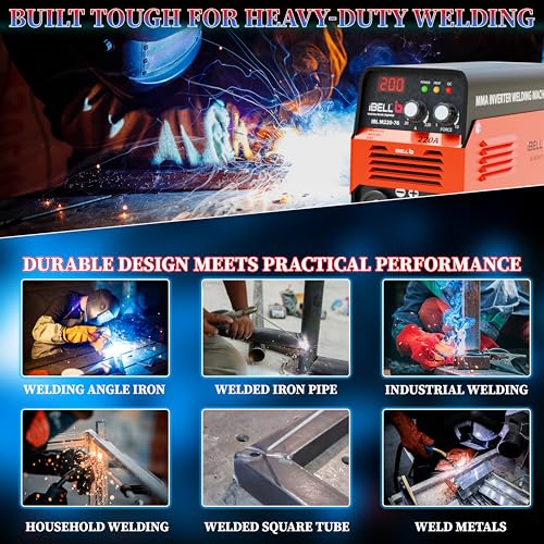 Image of iBELL M220-76 Inverter ARC Welding Machine 220A | Built-in Hot Start, Anti-Stick & Adjustable Arc Force | Heavy Duty IGBT Welder | 220V ±15% | Supports 1-5mm Electrodes- 2 Year Warranty