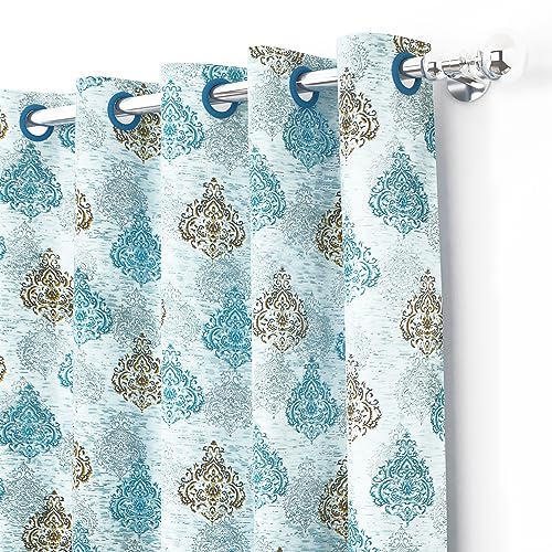 Image of Curtain Door - Raga Curtain for Door 7 Feet Light Filtering Curtains for Home |Motif| White and Blue| Polyester, Pack of 2