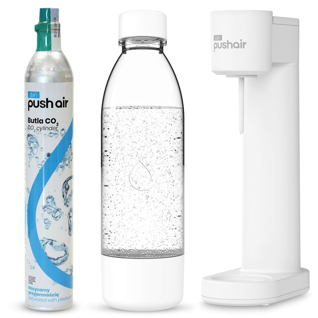 Saturateur d'eau PUSHAIR Dafi siphon blanc + cartouche CO2 + bouteille 0,7 - Eau gazeuse idéale dans votre cuisine, simplicité et fonctionnalité