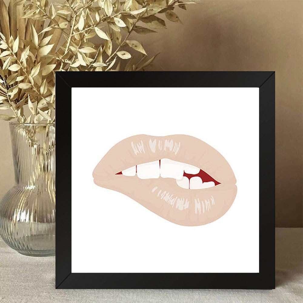 GADGETS WRAPGADGETS WRAP Printed Photo Frame Matte Painting for Home Office Studio Living Room Decoration (10x10inch Black Framed) - Peachy Keen Lips IV Print