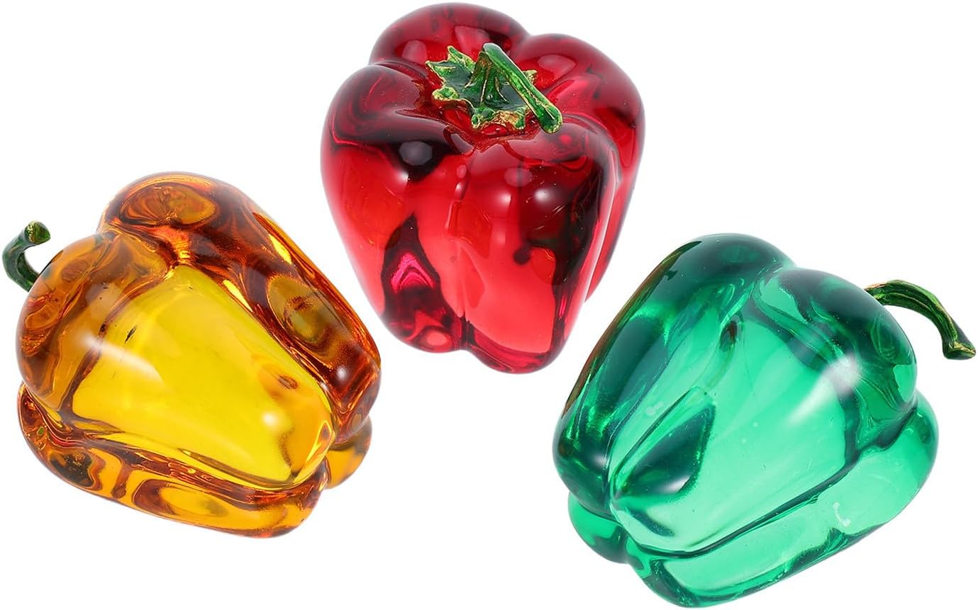 3pcs Crystal Bell Pepper Figurines Decorative Chili Vegetable Ornaments Compact Elegant Artificial Chili Pepper Decor for Home Party Display