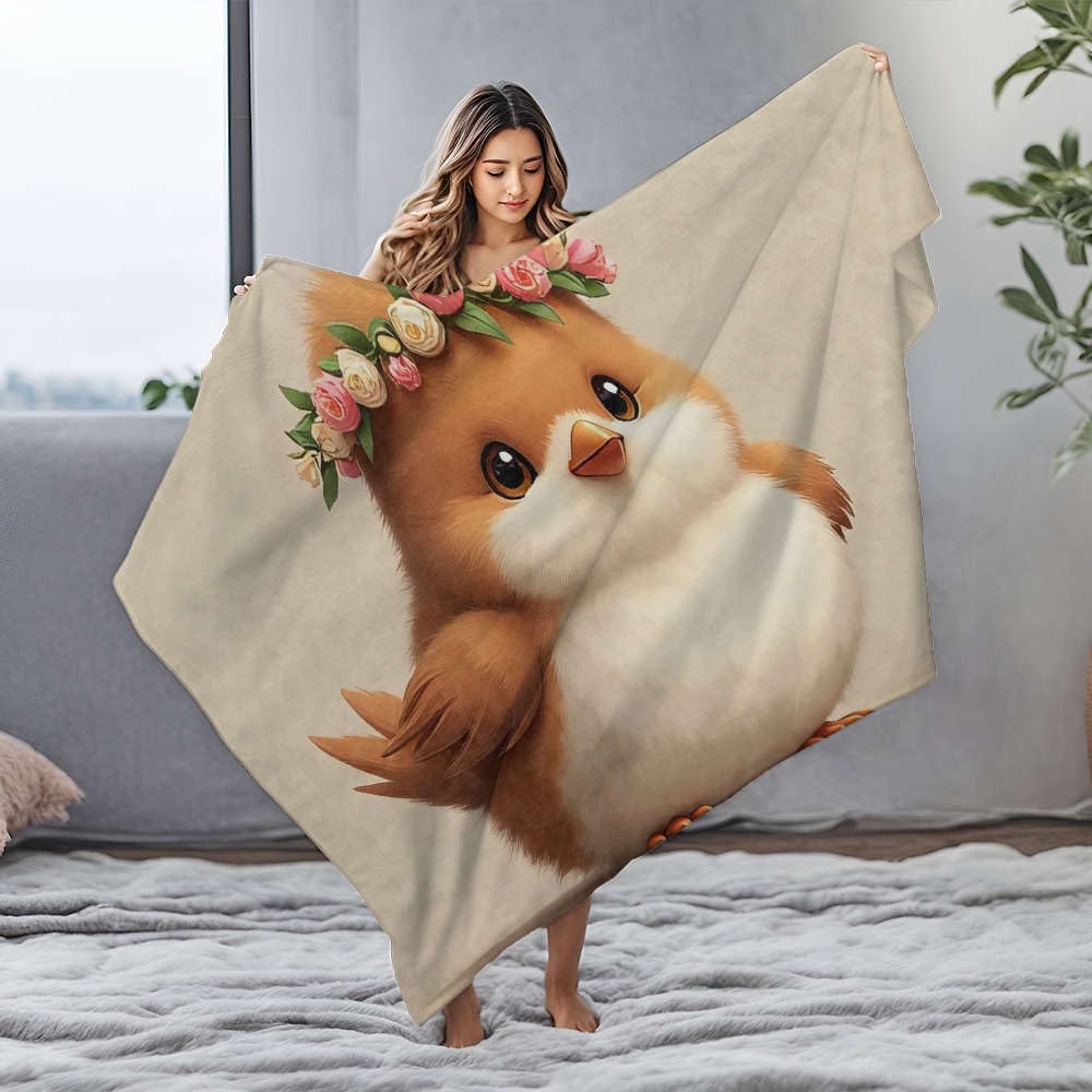 Couverture en flanelle oiseau et fleurs pour vos soirées cocooning au salon