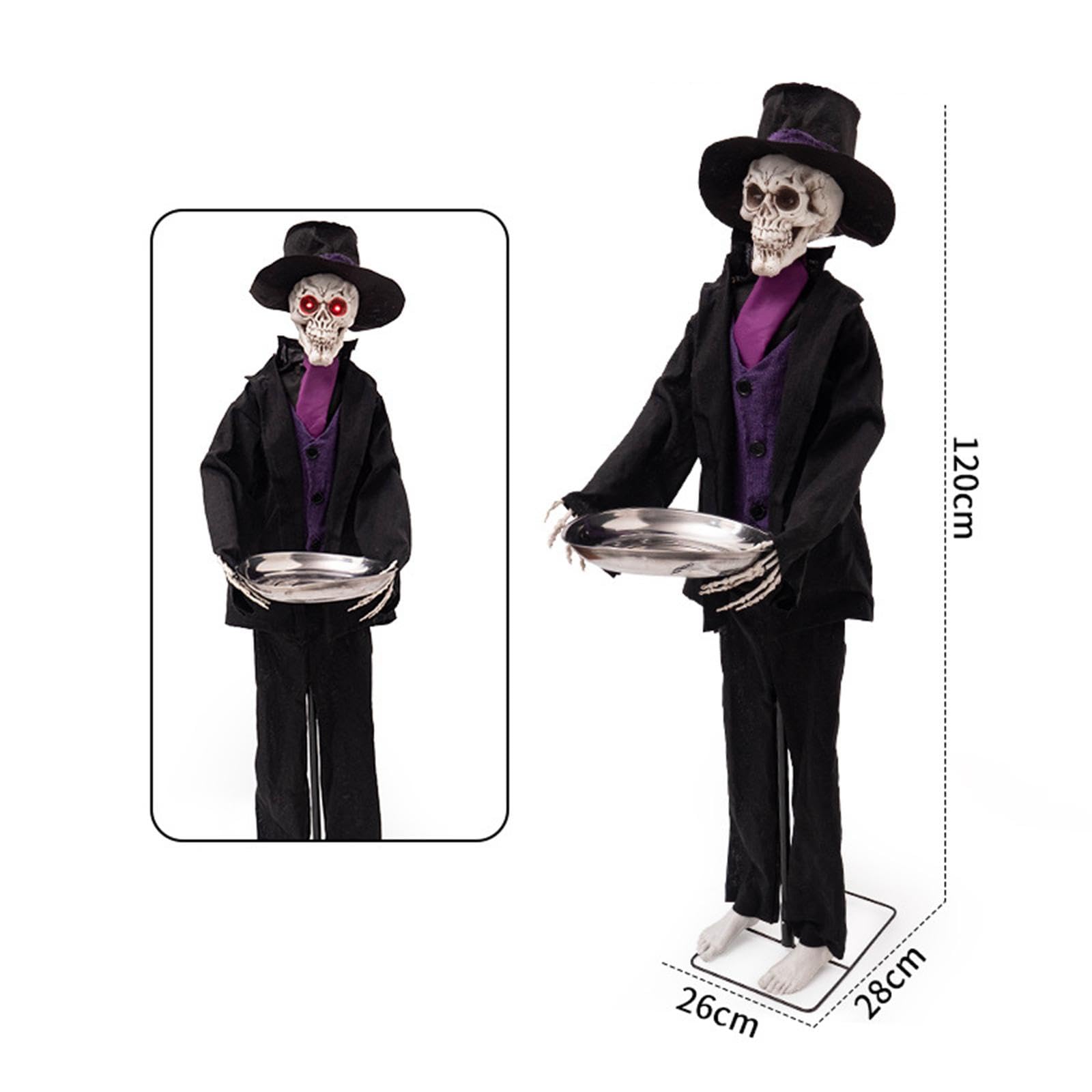 Statua di Halloween Scheletro Fantasma Ornamento Occhi Luminanti Sensore Audio Materiale Pp Facile Attivazione Manuale Adatta per Feste Casa
