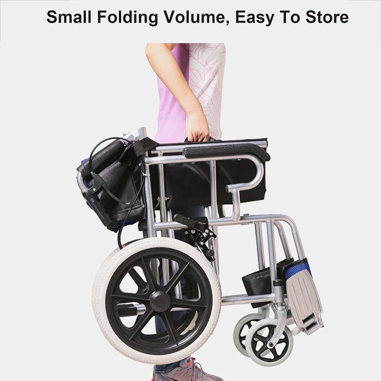 Silla ruedas ultraligera para adultos con freno, silla ruedas transporte plegable con reposapiés abatible y respaldo abatible, silla ruedas con asiento 17 pulgadas ancho, 300 libras D