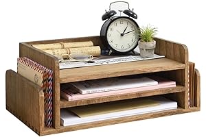 KIRIGEN Wood Desk Organizer 5 Trays for Folders, Mail, and Documents