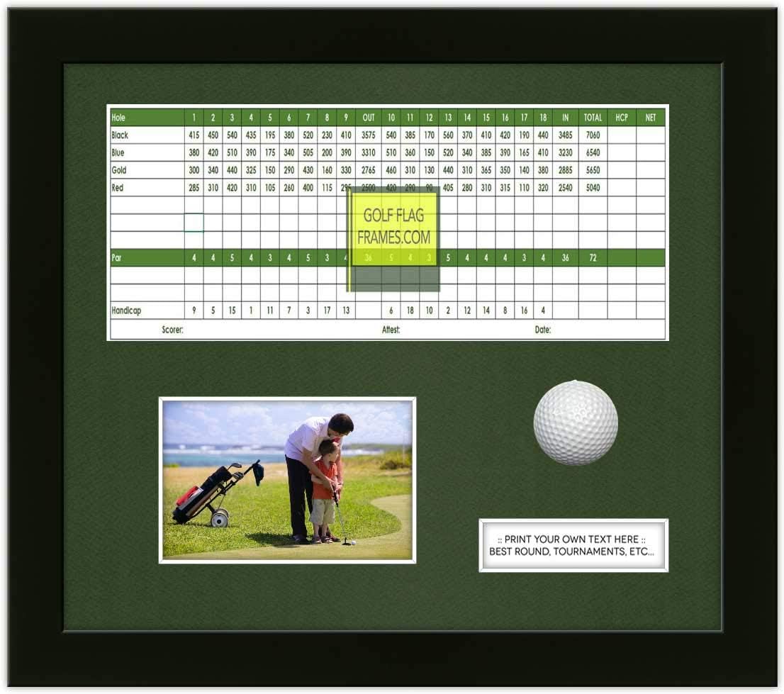 Hole in One 13x15 Black Golf Scorecard Golf Ball and Photo Frame, Moulding blk-004 Shadowbox, Green Mat (Holds up to 6x12 Card and 4x6 or 5x7 Photo; Card, Photo & Ball not incl)