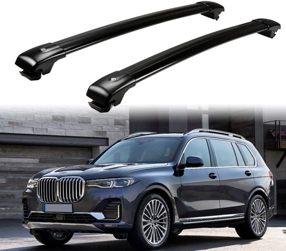 2Pcs Adjustable Crossbar Cross bar Roof Rail Luggage Cargo Carrier Lockable Roof Rack Bar Fits for BMW X7 G07 2018 2019 2020 2021 2022 2023 2024 Black