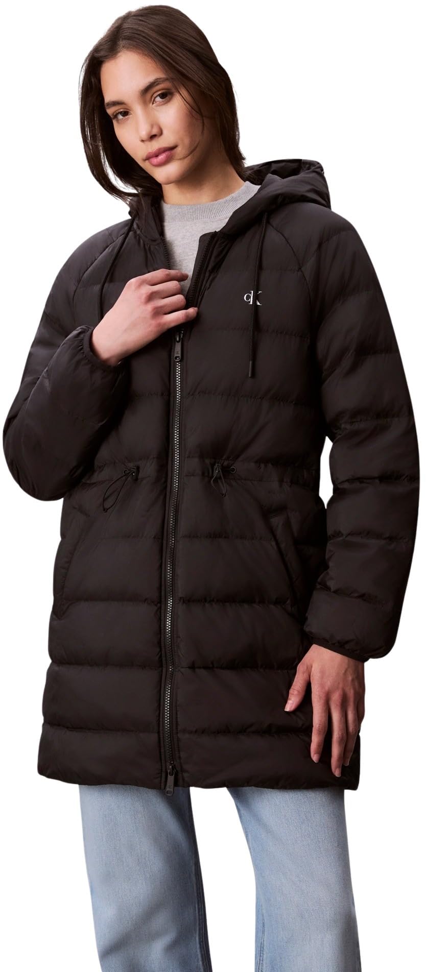 Calvin Klein Abrigo de plumas Mujer Lightweight Logo Mid Length con capucha