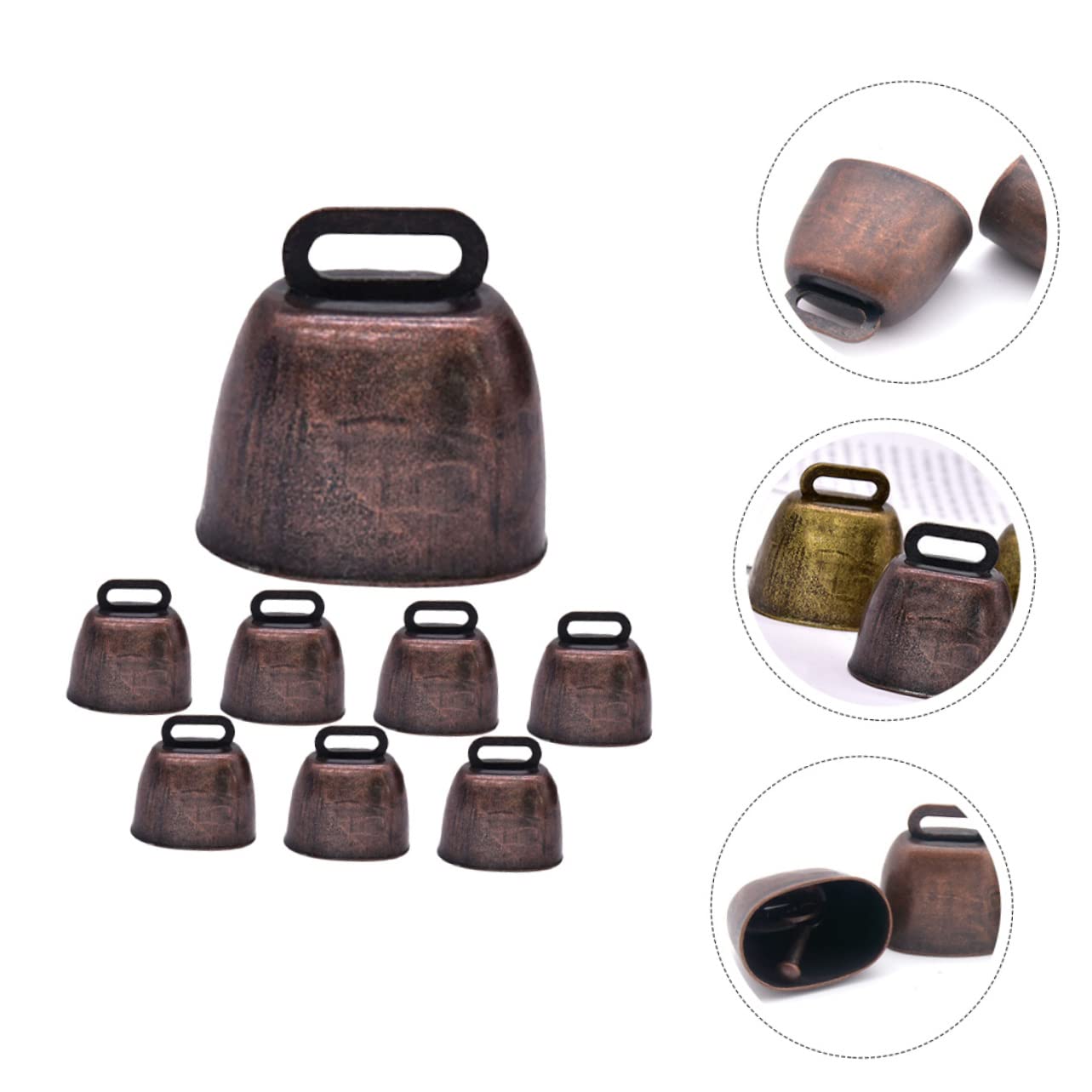 Levemolo 8pcs Mini Cow Bells for Sporting Events Loud Metal Cattle Bells Bright Sound Practical for Farm Pet Sheep Horse DIY Jewelry Accessories