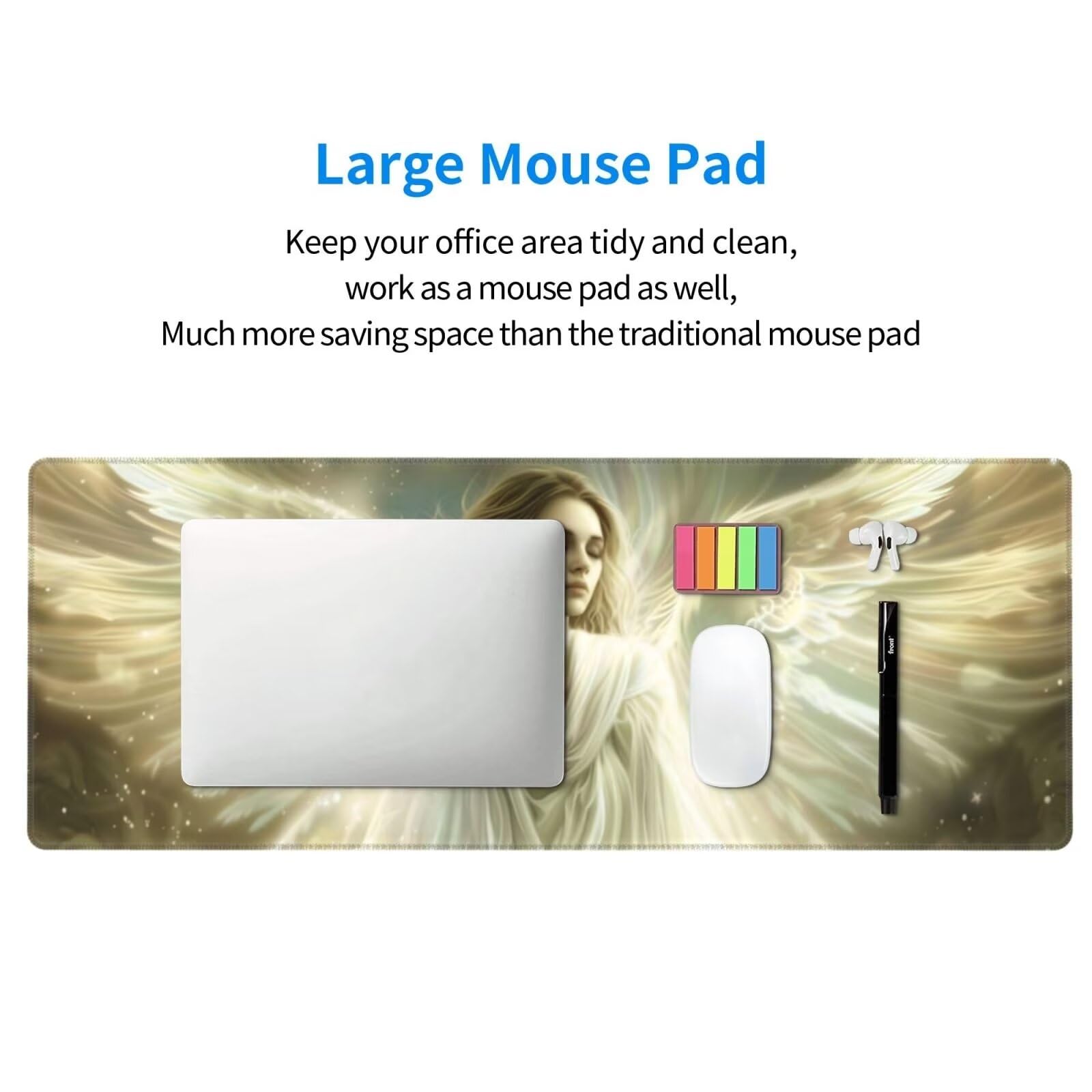 Tappetino Mouse, Tappetino Mouse Gaming Grande XXL 1500x800x3mm Tappetino Scrivania Mouse Pad, Base in Gomma Antiscivolo, Bordi Cuciti,Lavabile, Mousepad per Ufficio e Gaming (angelo) R-638