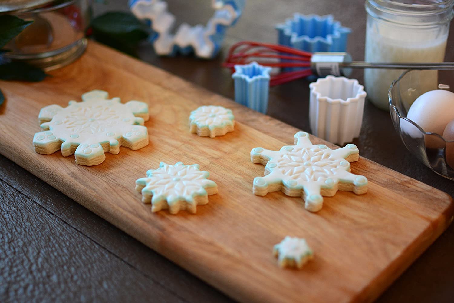 Juego de 5 cortadores de galletas de plástico de copo de nieve