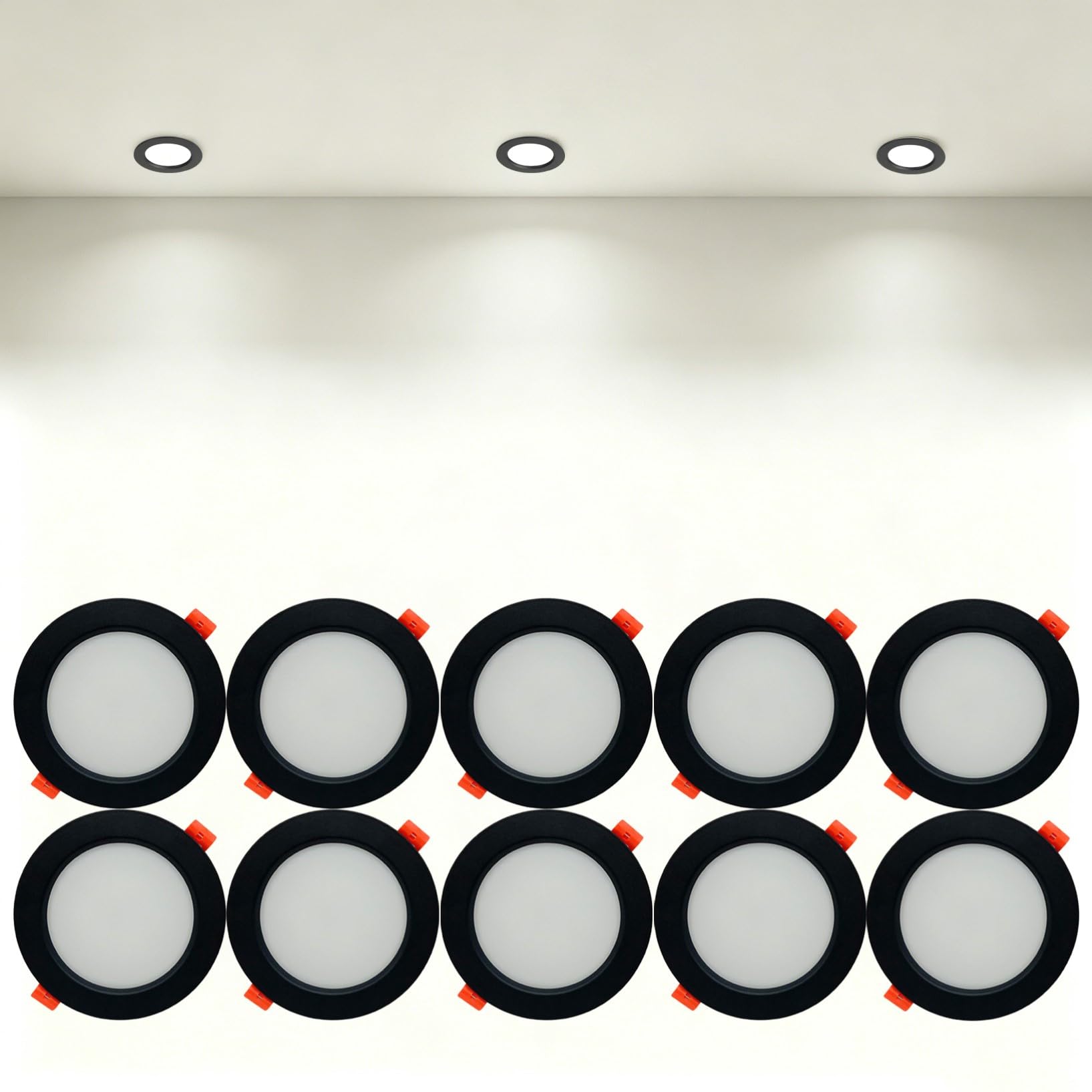 VOGHMOLD 24W Ultra Slim LED Downlight Recessed Ceiling Light 8 inch, 4000K Spot Lights Black Aluminum Trim, Cut Φ190-210mm, AC110-240V Panel Lighting for Office Hallway Closet, 10 Pack