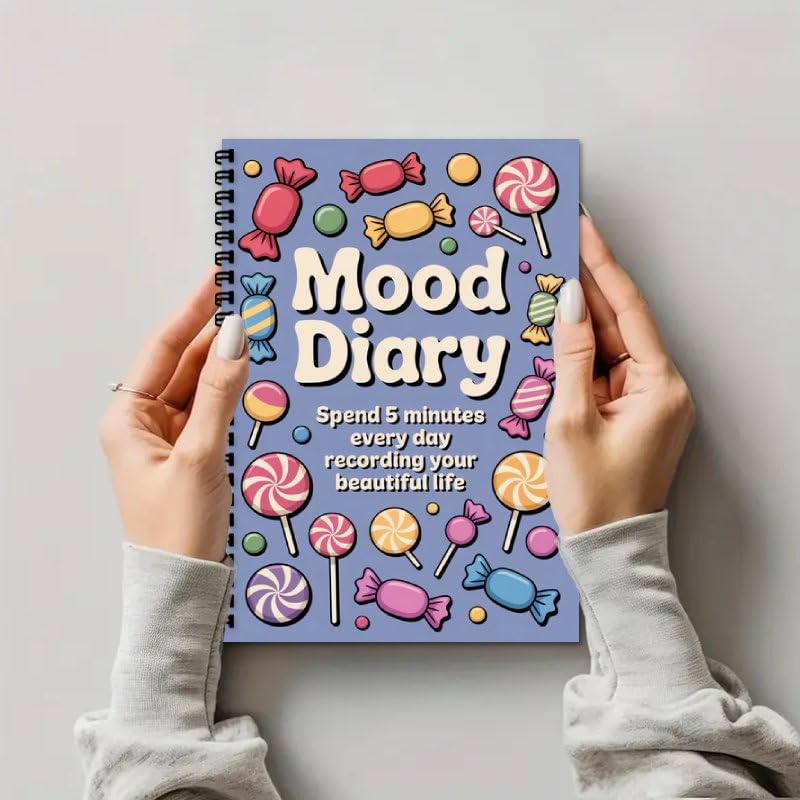 Women's Journal & Mental Health Journal, A5 Guided Self Care Mood Emotions Diary with Daily Mood Tracker, Wellness Log for Writing Feeling (Candy Pattern)