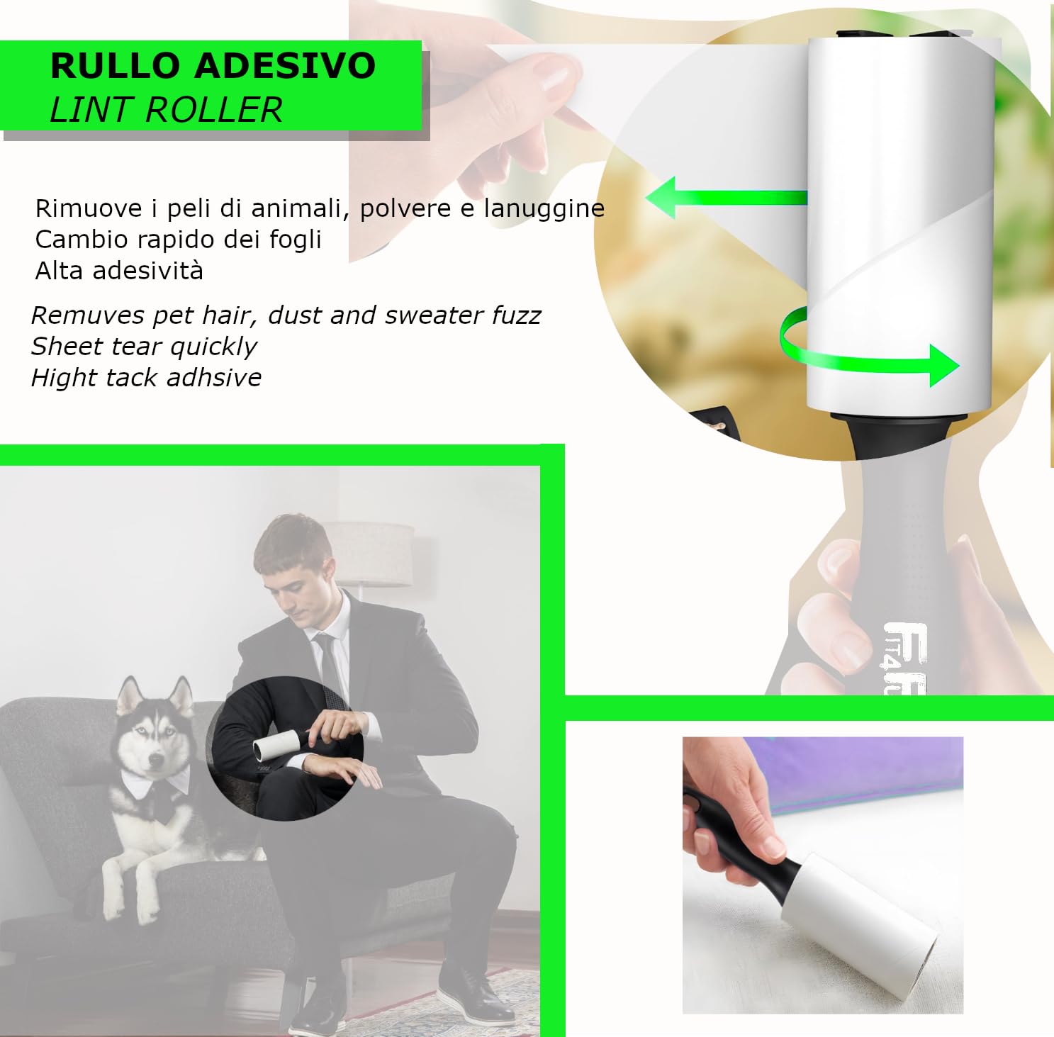 Rotor Levapelucchi Vinabo - 6 Rotoli, 360 Fogli Adesivi, Per Rimuovere Peli Da Animali E Tessuti - Foto 10