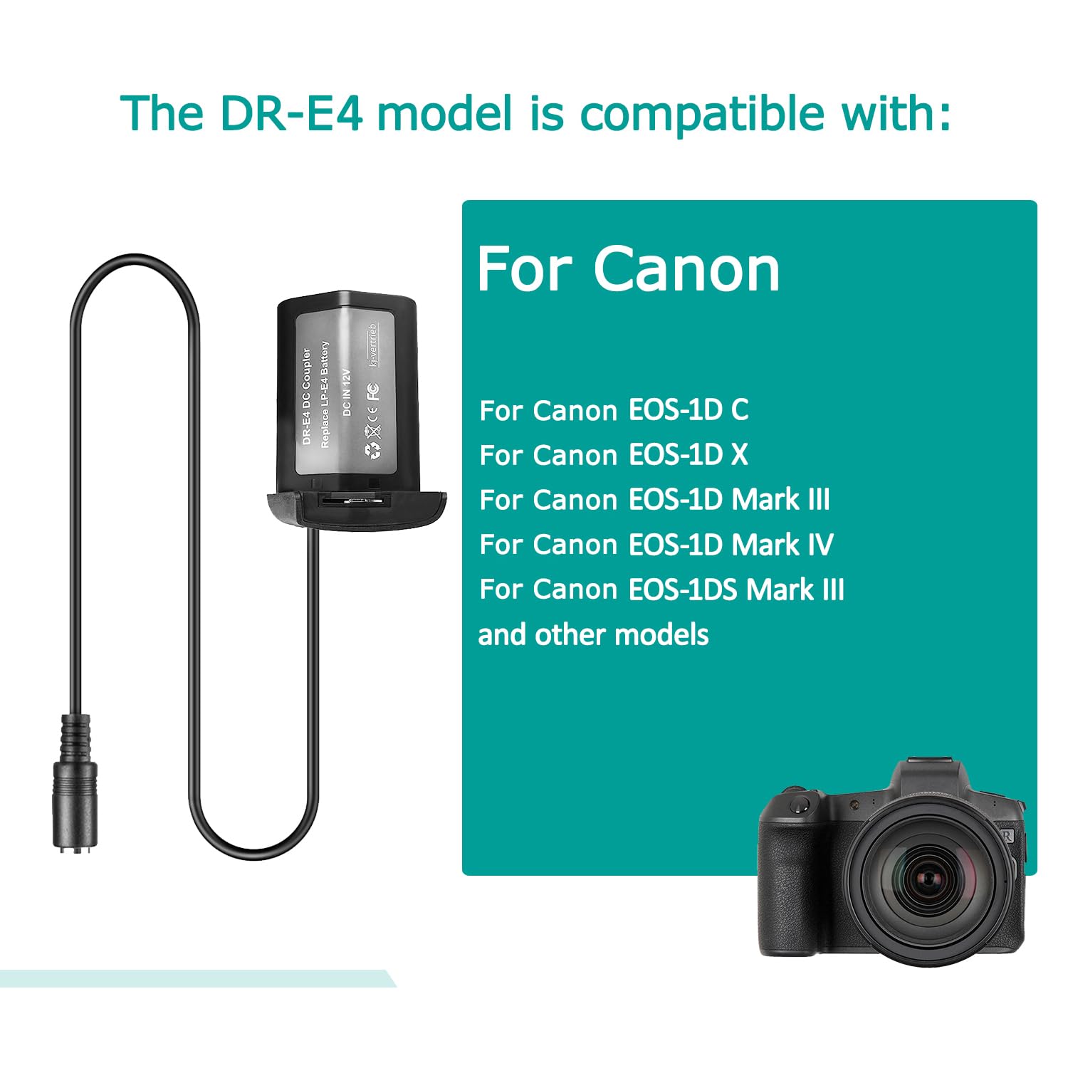 ACK-E4 AC-Netzteil DR-E4 DC-Koppler LP-E19 LP-E4 Dummy-Batterie für Canon EOS 1D C,1D X,1D Mark III,1D Mark IV,1DS Mark III Kamera