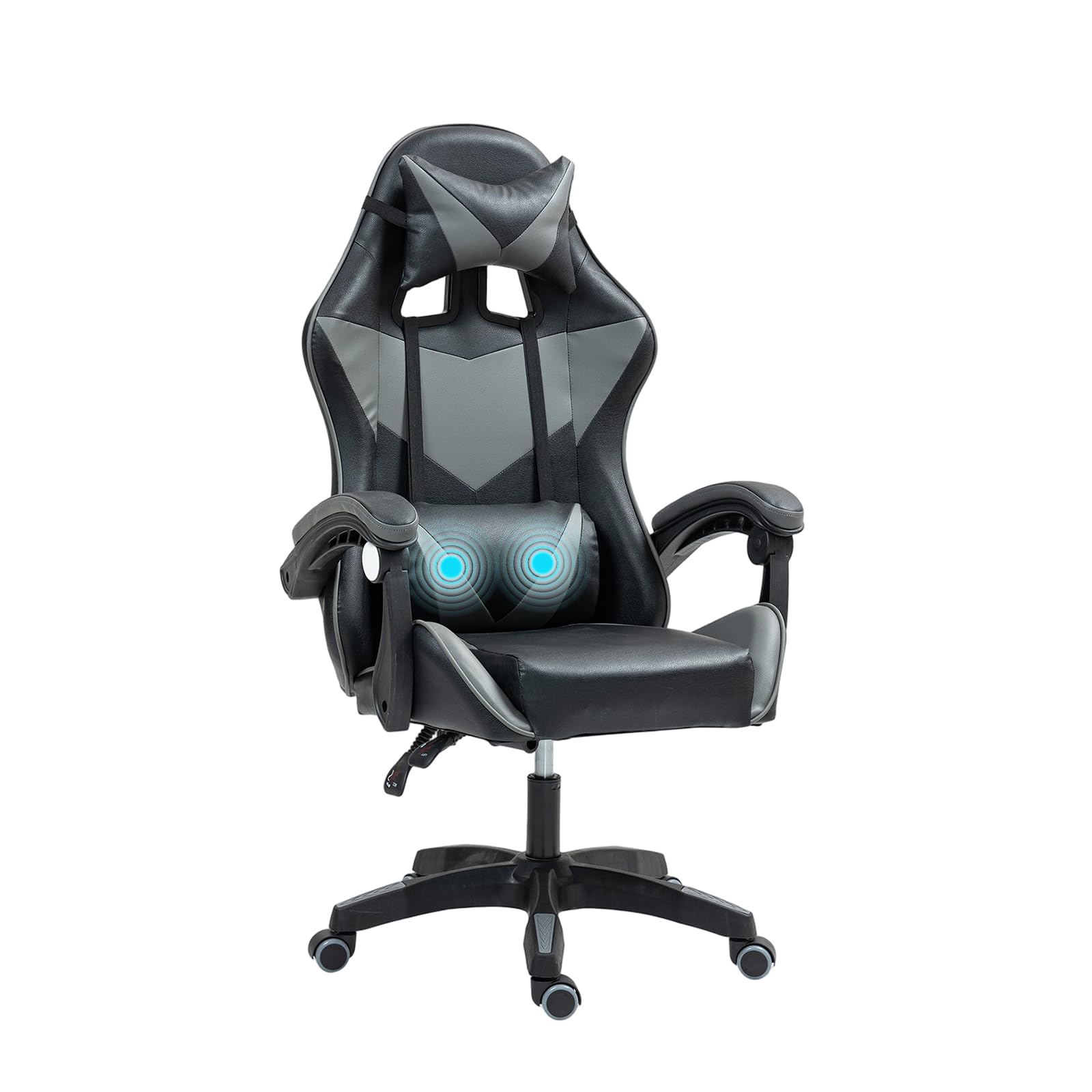 Sulwena Ergonomic Gaming Chair, Reclining Computer Chairs 360° Swivel Office Desk Chair with Massage Lumbar Cushion + Headrest, Height-Adjustable Video Game Chairs for Adults (Black + Grey)