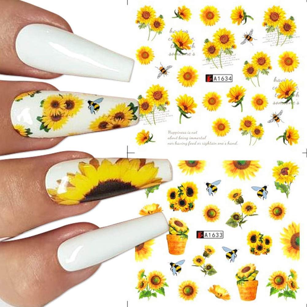 Sunflower Nail Stickers Floral Flower Nail Art Water Decals Transfer Foils for Nails Supply Watermark Small Daisy Flowers Designs Nail Tattoos for Women Nail Supplies Manicure Decorations 12PCS: Beauty