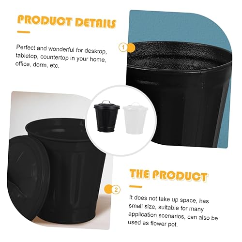 Miniatura 2 de Cabilock 2 cubos de basura con tapa para automóvil, mini basurero de escritorio, papelera de cocina, papelera de metal, papeleras de mesa, papeleras