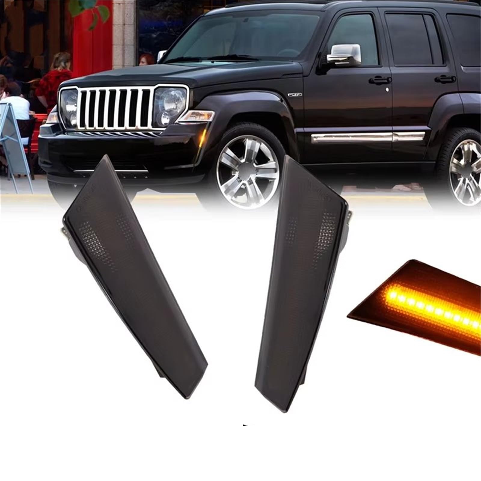 Indicatore di Direzione Per Jeep Per Liberty 2008-2012 Auto Anteriore Indicatore Laterale Indicatori Direzione Luci Parcheggio Ambra LED Bianco 12V Luci di Posizione(Clear Lens Amber)