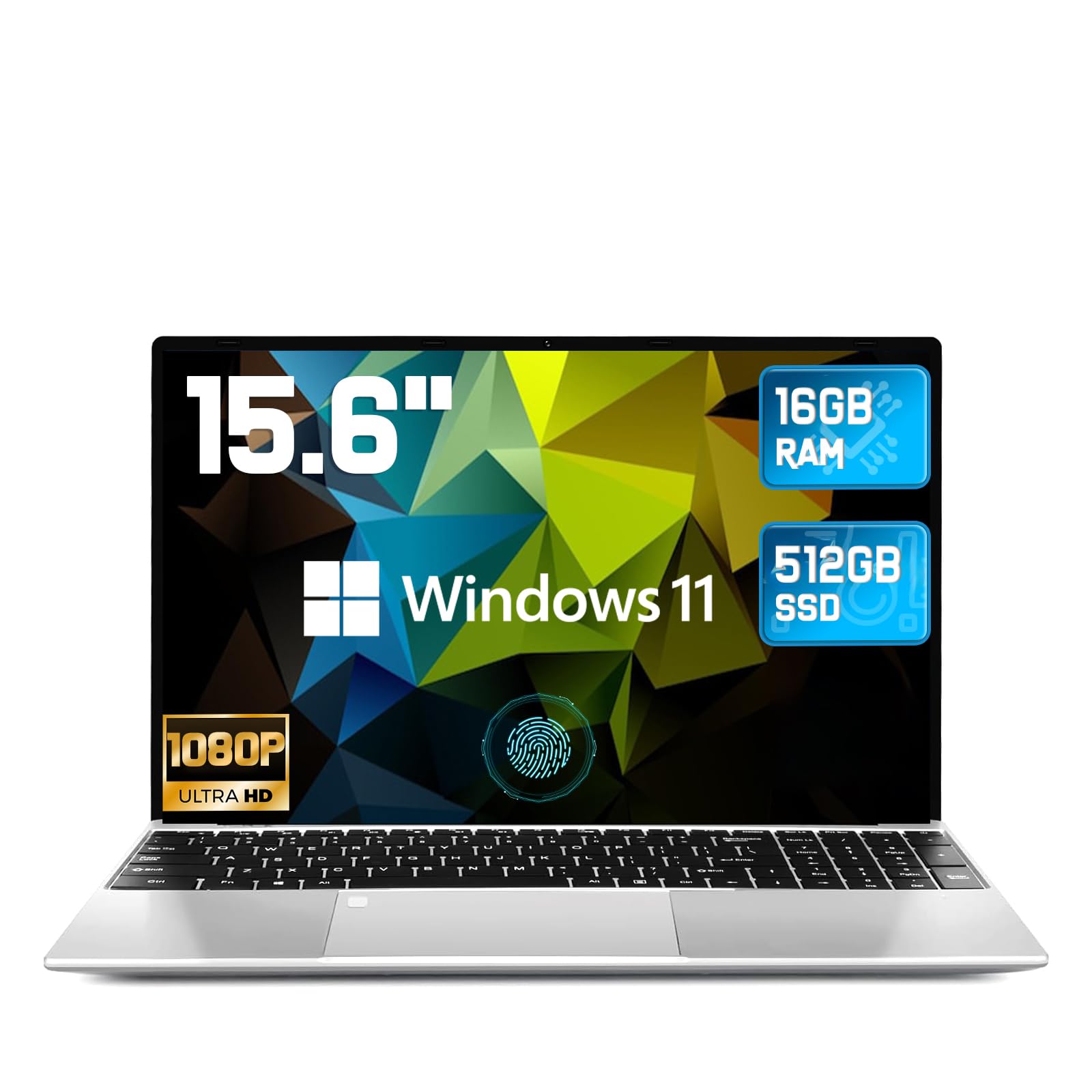 2025 Latest 15.6'' Laptop Compatible with Windows 11, 16GB RAM 512GB SSD, Quad-Core Processor(2.9 GHz), 1080p Full HD Display, Backlit Keyboard, Fingerprint, Webcam, Mini-HDMI, WiFi5, BT5, USB3.2 Gen1