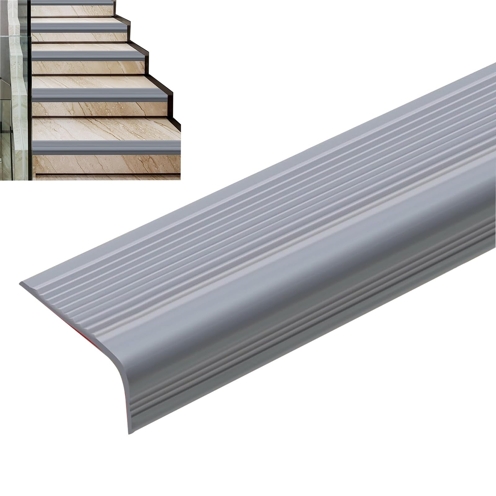 Tira De Vinilo Autoadhesiva Antideslizante Para Escalera, Borde De Escalera De Goma De PVC, Esquina De Goma Antideslizante For Escalera, Para Peldaños De Interior Y Exterior, Cantonera Protector(Grey,