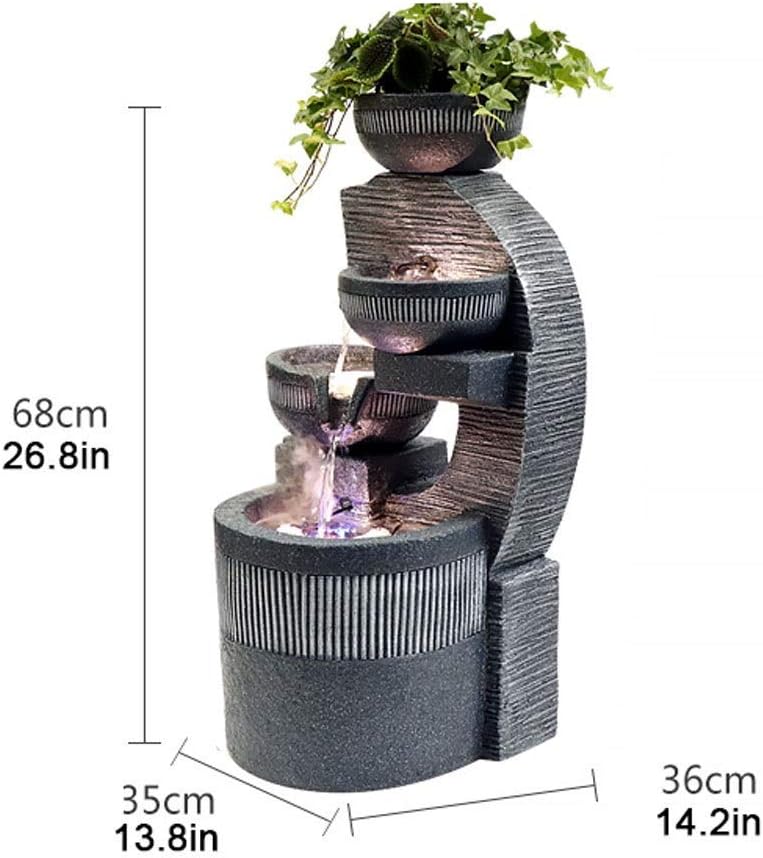 Indoor Tabletop Water Fountain Rustic Gray Rock Bowl Fountain LED Lights and Water Mist Fountain for Indoor Outdoor Garden Decoration Environmental Resin Waterfall