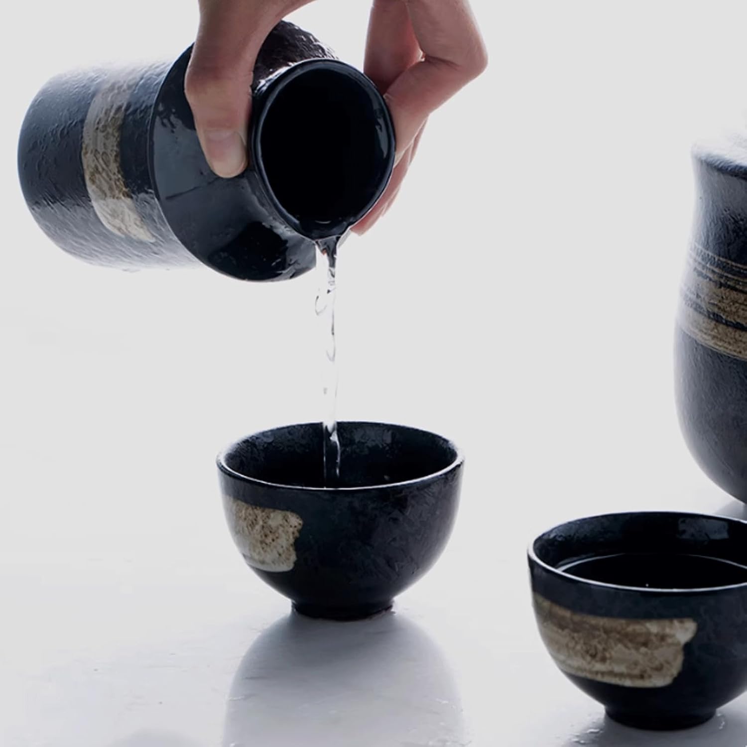 Japanese Sake Set Retro Black Ceramic Cups Crafts Wine Glasses Sake Set Wine Glass Set for Warm Cold Sake Service