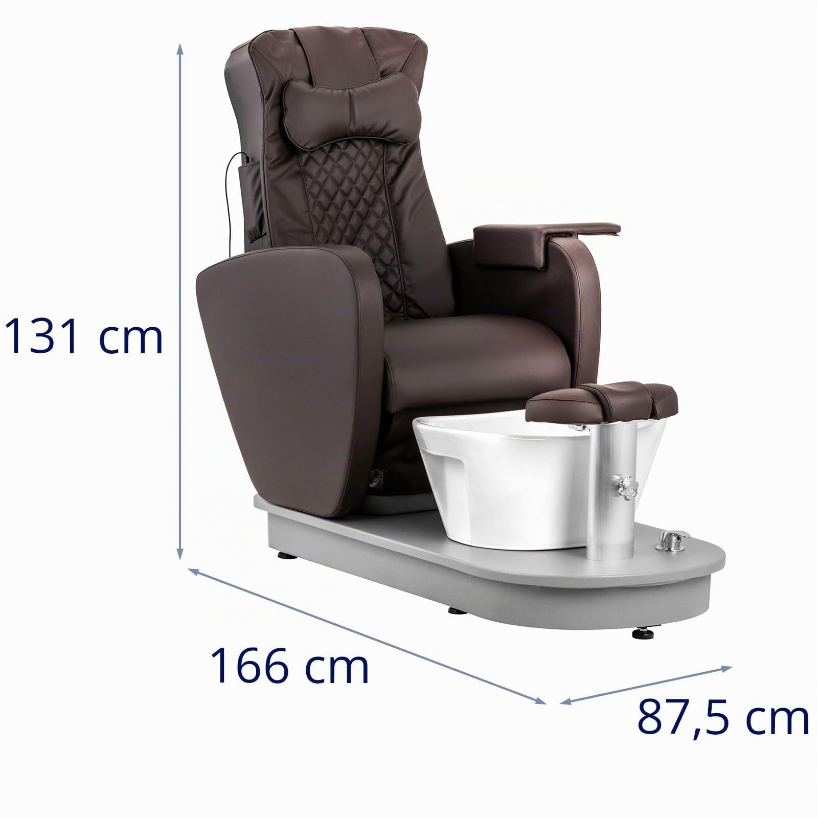 Physa Fußpflegestuhl elektrisch mit Fußwanne und 3 Massagefunktionen 120 W 200 kg braun Kosmetikliege Pedikürestuhl Stuhl für Fußpflege