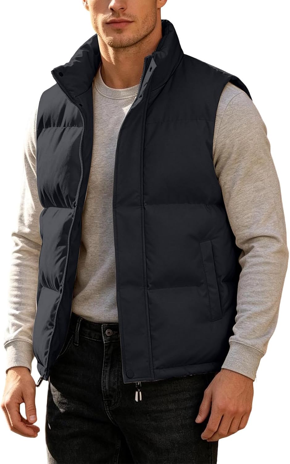 Men Lightweight Insulated Puffer Vest Sleeveless Layering Outerwear
