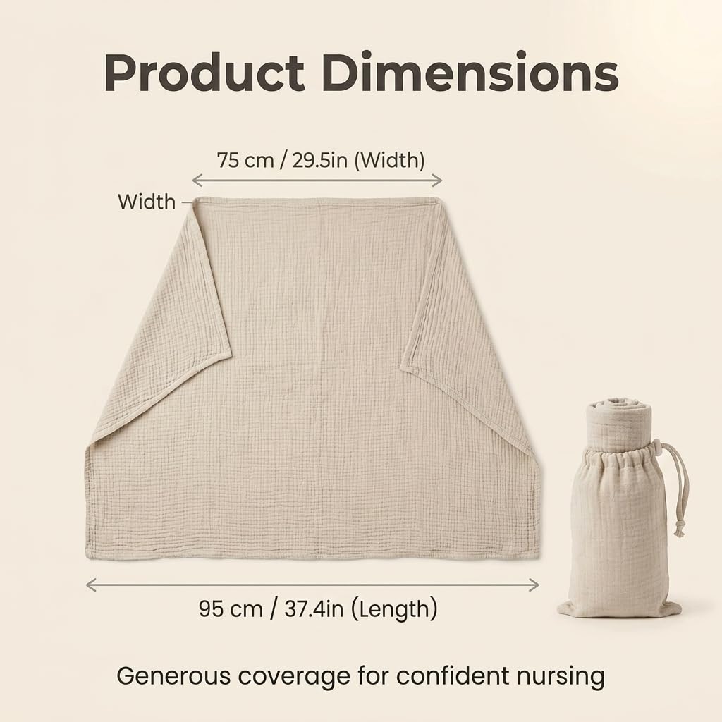 Tablier Allaitement, Couverture d'Allaitement en Mousseline de Coton Douce et Respirante, Cape Allaitement avec Anneau Rigide Ajustable, Housse d'Allaitement Multifonctionnelle, Kaki 95x75 cm