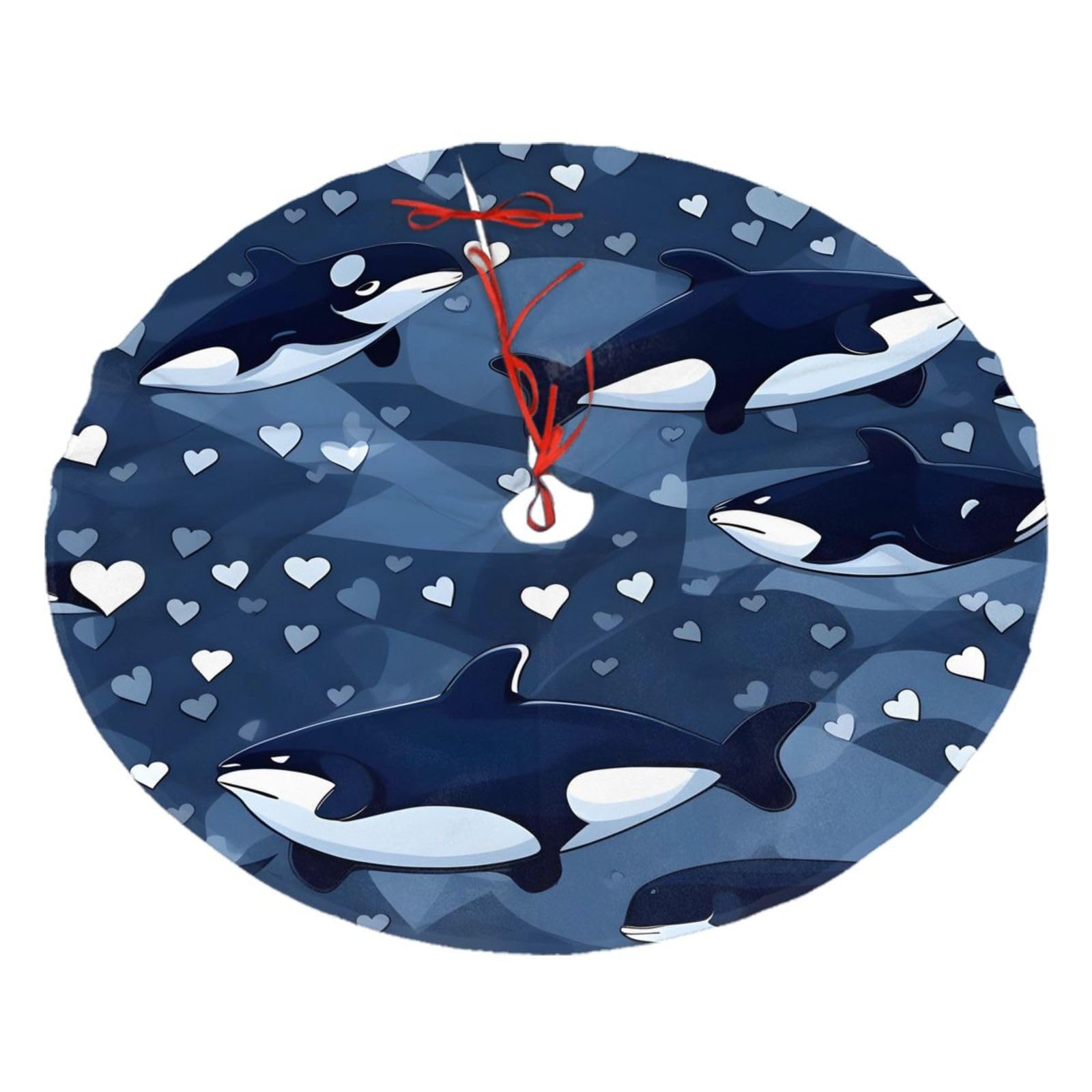 Blue Killer Whale Printed Christmas Tree Skirt Christmas Plush Tree Skirt 36 inches (about91 cm) ChristmasIndoor and Outdoor