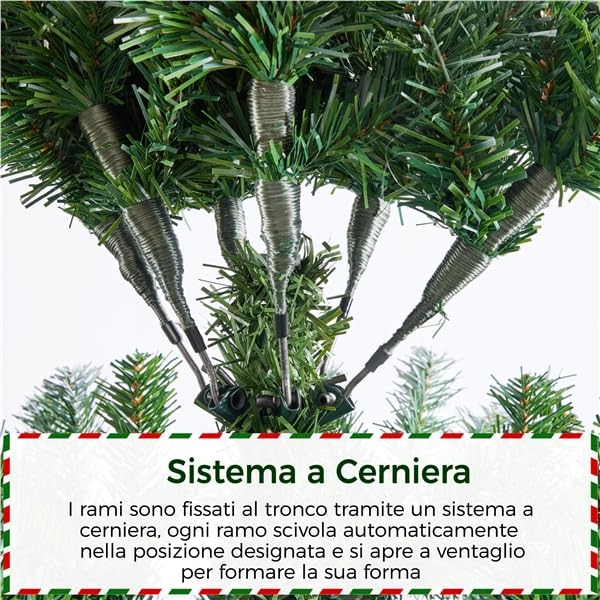 Yaheetech Albero di Natale 183 cm Artificiale Innevato con Pigne 920 Rami Incernierati Effetto Realistico con Supporto Metallo Pieghevole Decorazioni Natalizie