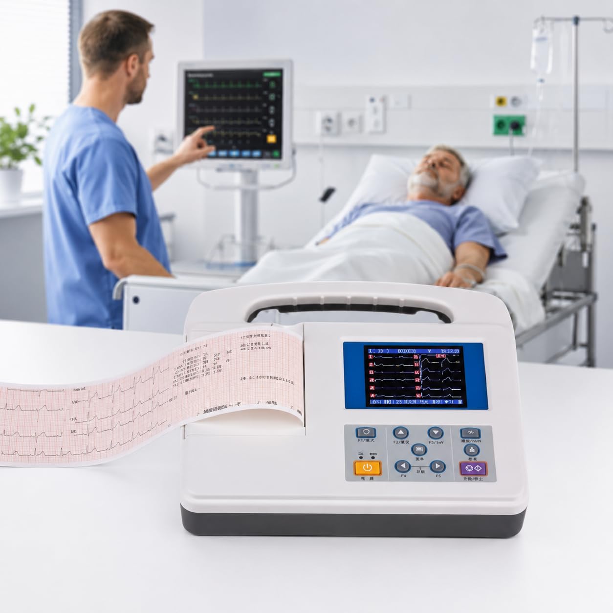 Macchina portatile ECG a 12 derivazioni, monitor cardiaco mobile con display LCD a colori per uso domestico e clinico