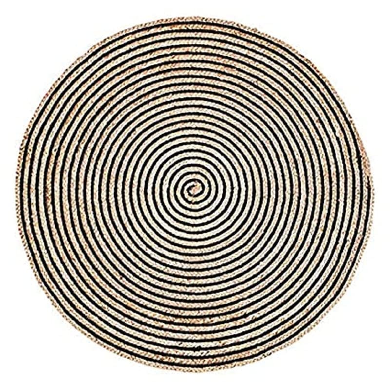FH Mart Handwoven Jute Reversible Rugs Round Braided Floor Carpet Mat for Living Room, Bedroom, Dining, Office, Restaurant - 60cm Round (Black & White)