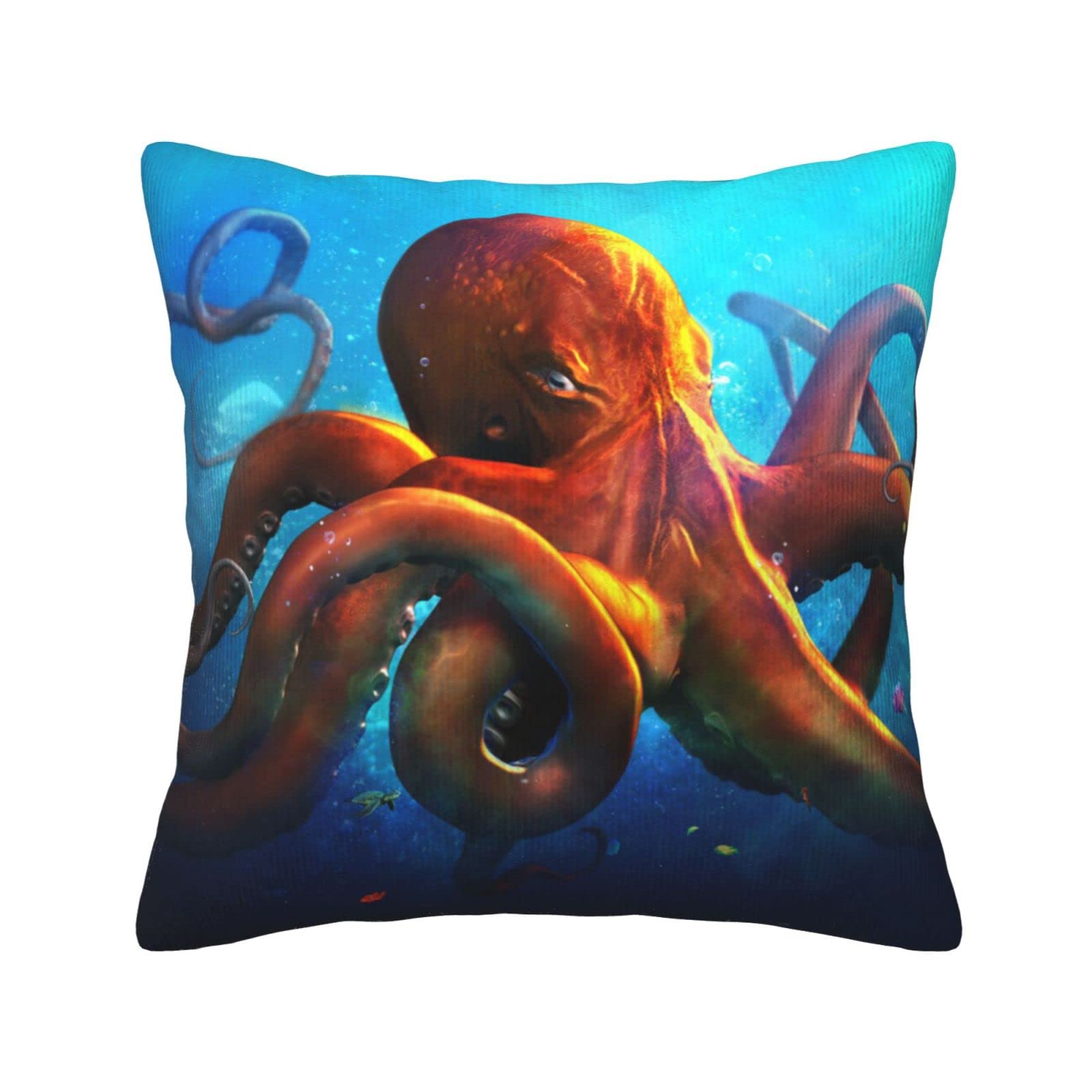 Housse de coussin en velours côtelé pieuvre 45x45 cm pour décorer un coin lecture