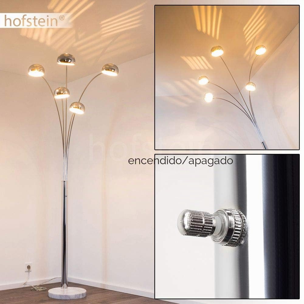 Nikkala Lámpara de pie de metal cromado con efecto de luz, 5 x E14, base de mármol, sin bombillas