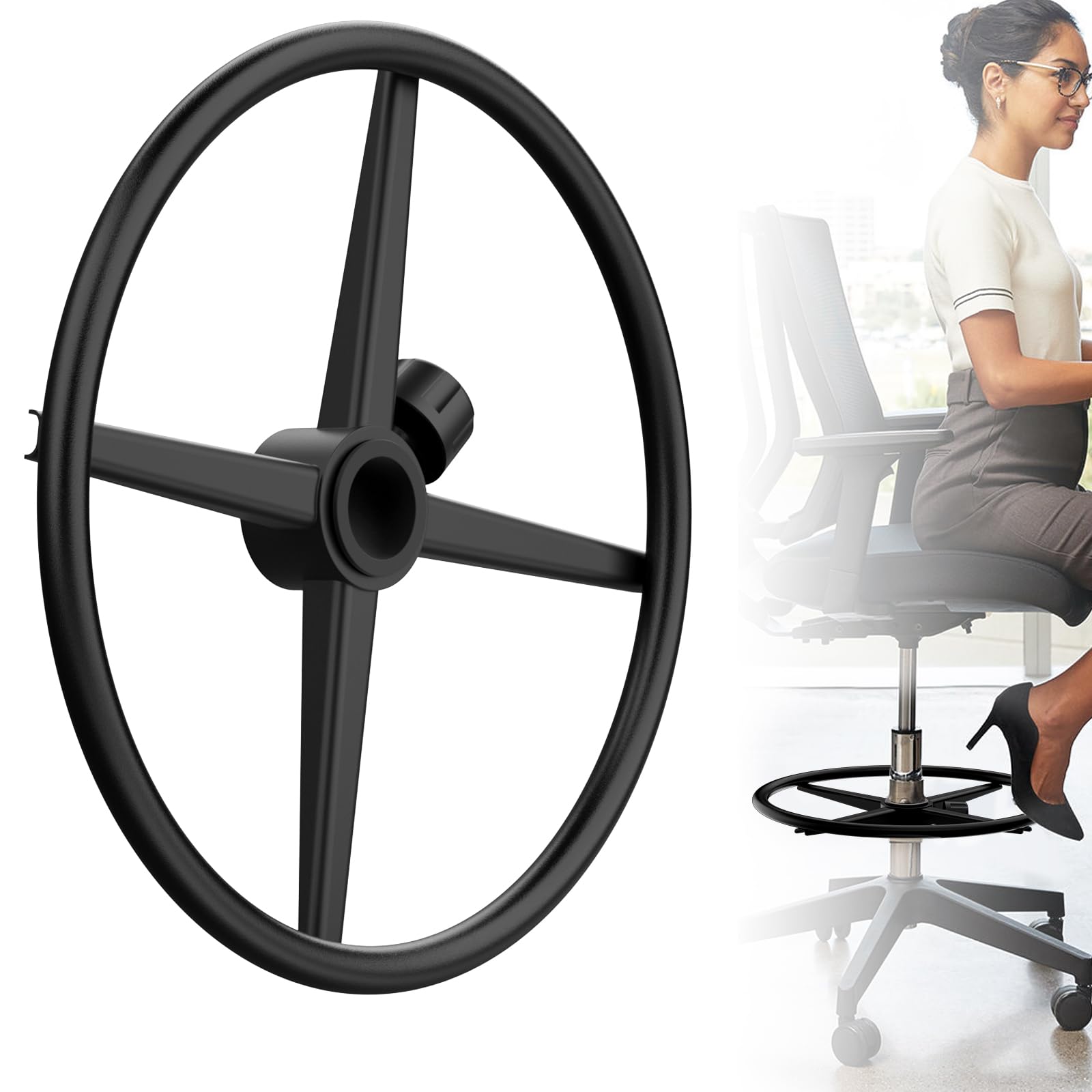 Metal Chrome Office Chair Foot Rest,Office Chair Footstool Attachment for Drawing Chair Office Stool (Black, 20'')