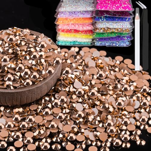 2000pcs 6mm Resin Rhinestones Bulk, Champagne Flatback Round Jelly Rhinestones Non Hotfix Crystal Gems Large Quantity Wholesale for DIY Crafts Clothes Face Makeup Manicure