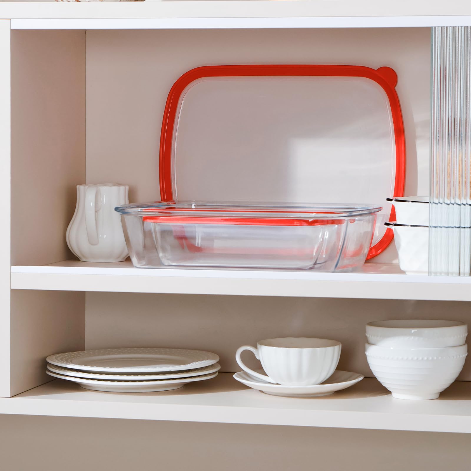 NUTRIUPS 2-teiliges Backformen-Set aus tiefem Glas (27,9 x 22,9 cm, 22,9 x 15,2 cm) mit BPA-freien Deckeln, rechteckige Glaswaren, ofen-, spülmaschinen- und mikrowellengeeignet (gehärtetes Glas, 1,3