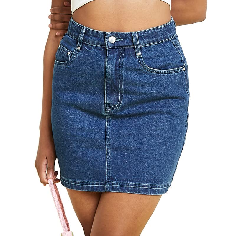 JMOJODenim Skirts For Women UK - High Waisted Regular Fit Women's Denim Skirts With 5 Pocket Design & Internal Waist Adjuster - Slim Smart Summer Skirts With Button & Zip Opening - Women's Denim Midi Skirt