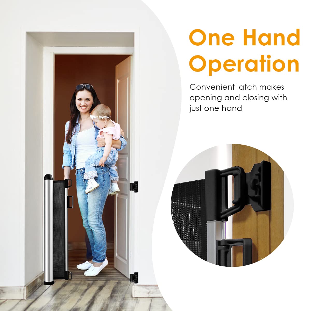 RELAX4LIFE Barrera de Seguridad Extensible hasta 130CM, Valla de Seguridad de Aluminio y Textileno para Perros, Bebés y Gatos, Barrera de Seguridad para Puertas y Escaleras, 130x80cm, Gris
