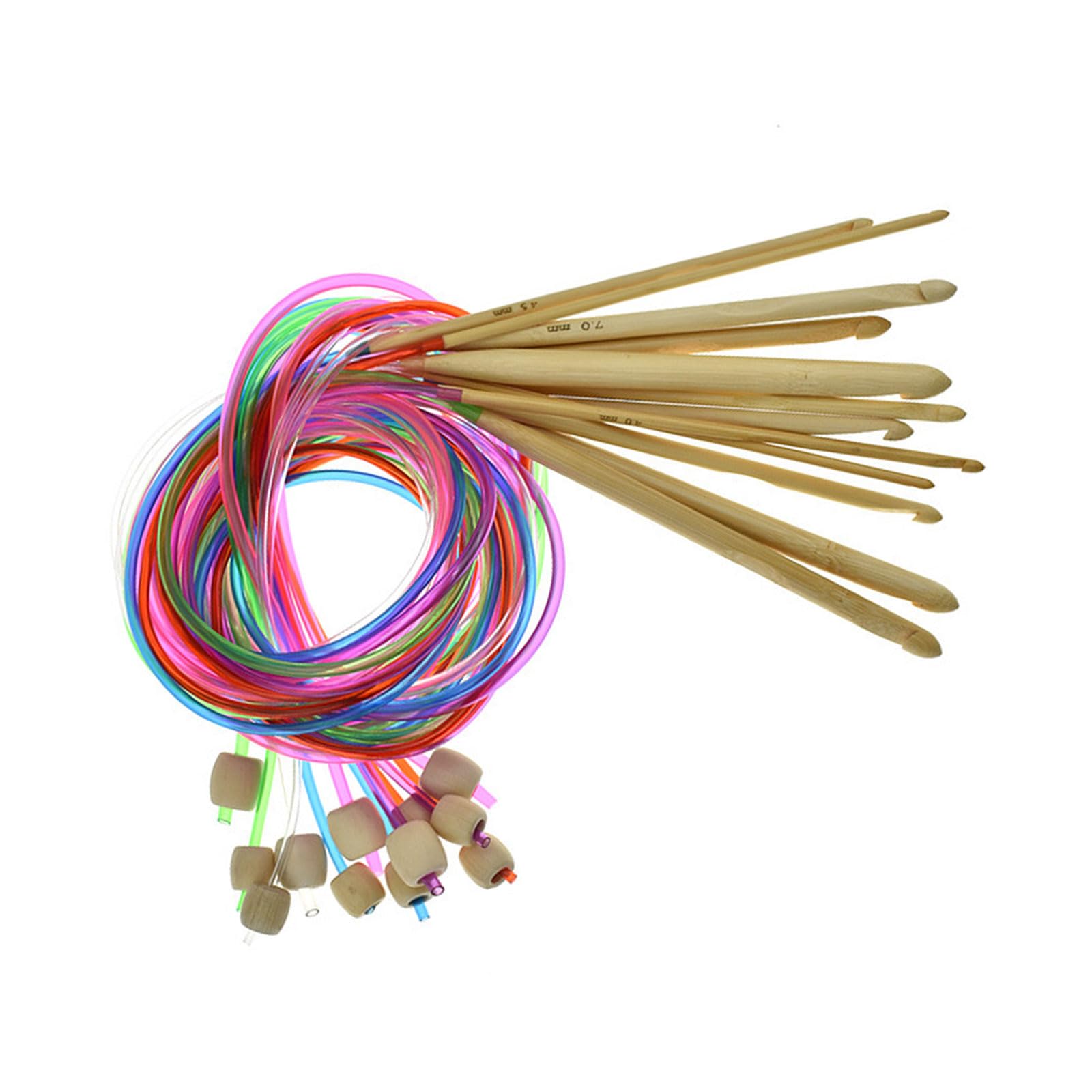 12Pieces Wood Tunisian Crochet Hook with Long Cable for Knitting Tapestry Making 3.0mm-10mm Circular Knitting Needle Tool