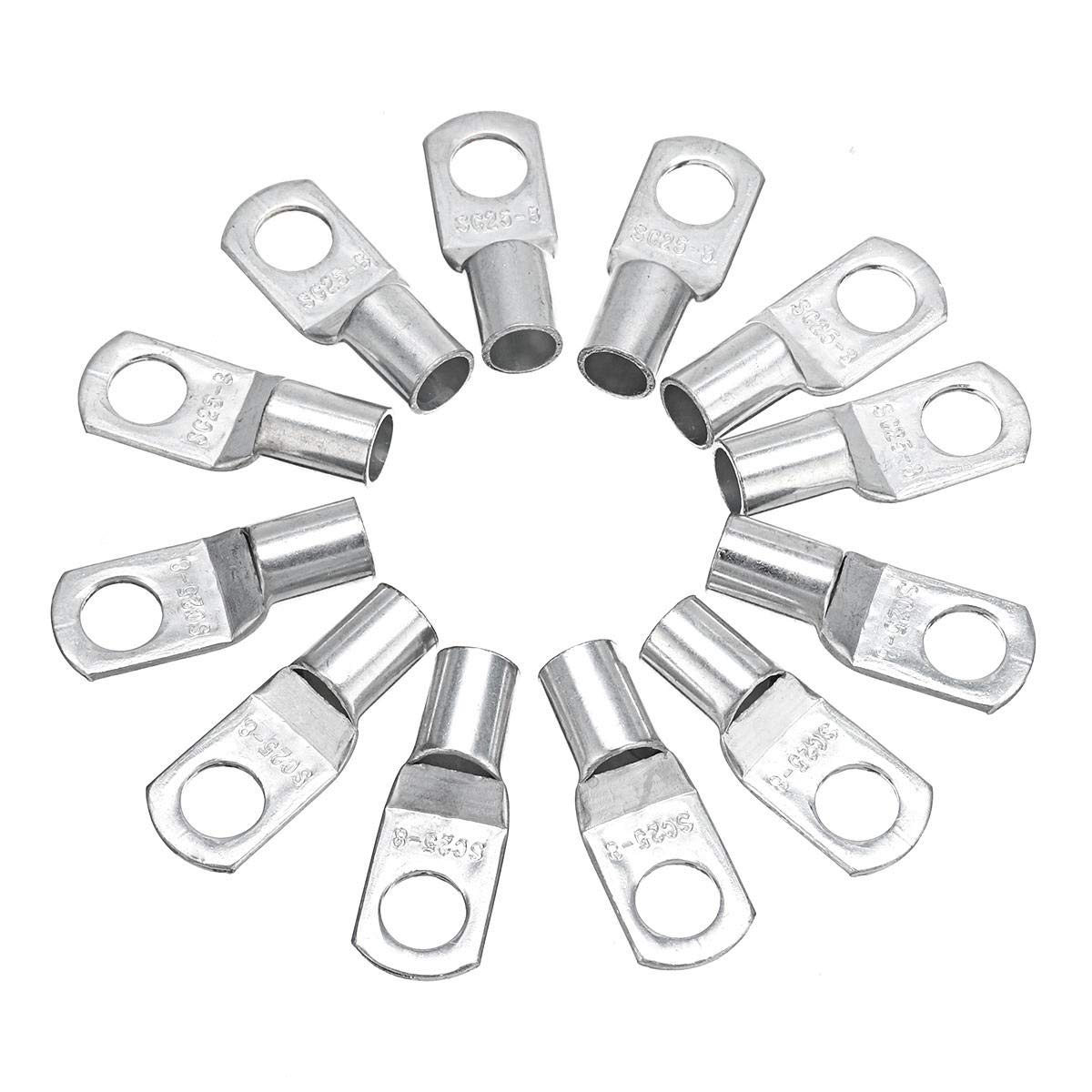 Ri Sheng Jian Zhu 3AWG Copper Cable Lugs 25-8mm 5/16" Electrical Terminal Block Wire Connectors 12Pcs Circular Connector