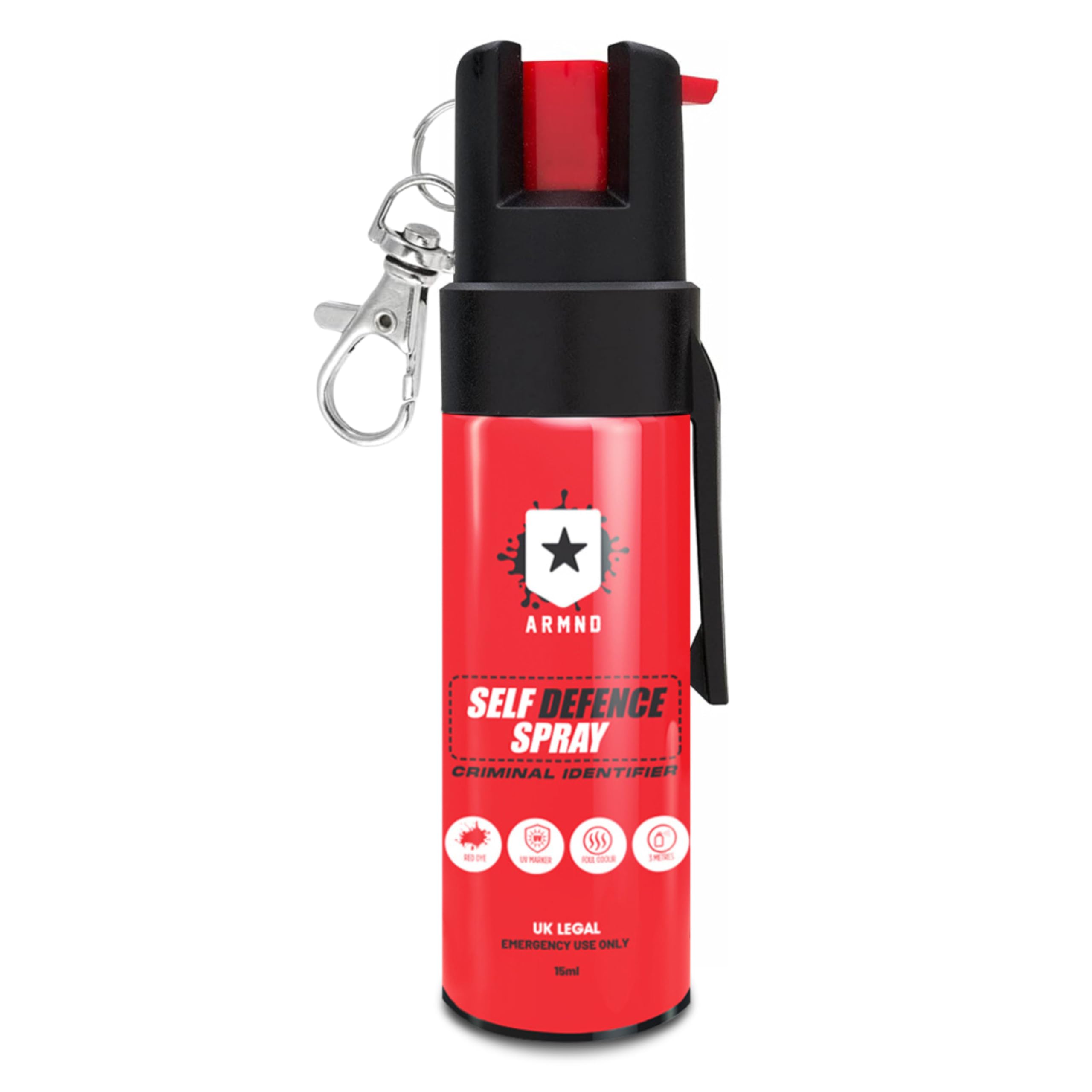 ARMNDSelf Defence Spray Criminal Identifier Spray for Personal Protection - Weapons UK Legal Pepper Spray Alternative for Men & Women with UV Marking, Keychain & Belt Clip 15ml