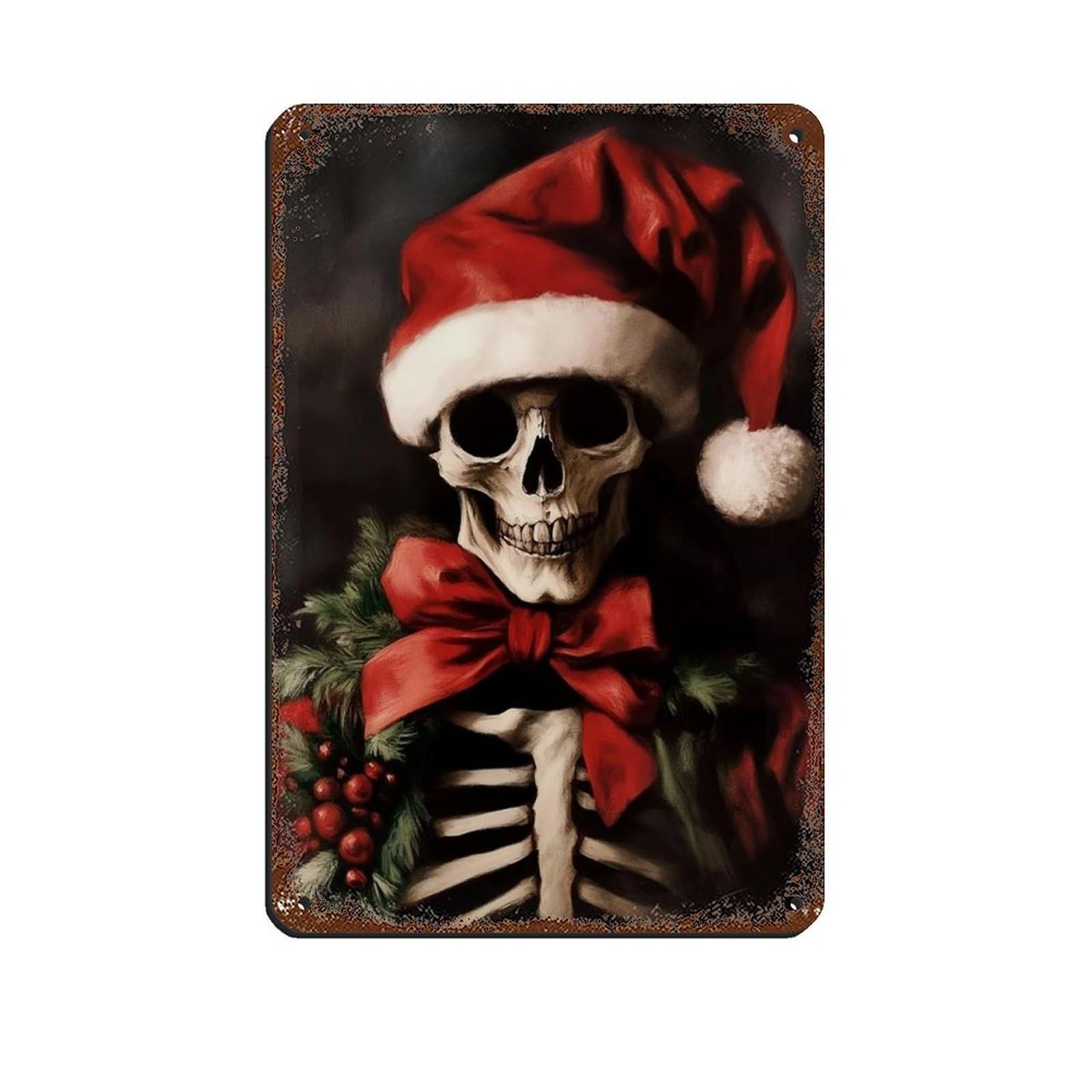 Santa Claus Skeleton, Gothic Christmas Decor Tin Sign Vintage Metal Pub Club Cafe Bar Home Wall Art Decoration Poster Retro 8x12inch(20x30cm)