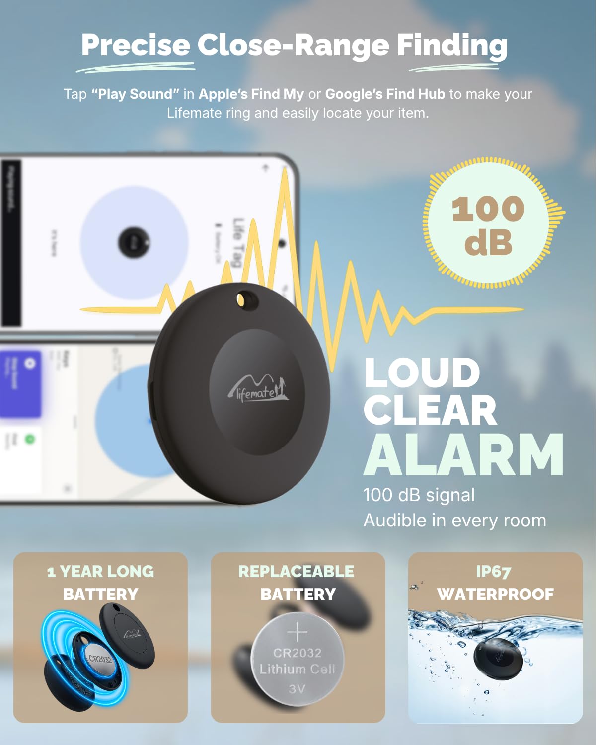 Lifemate Life Tag Duo 8-pak – Lokalizator Bluetooth – Kompatybilny z Apple Find My lub Google Find Hub (iOS lub Android), wodoodporny IP67, bateria CR2036